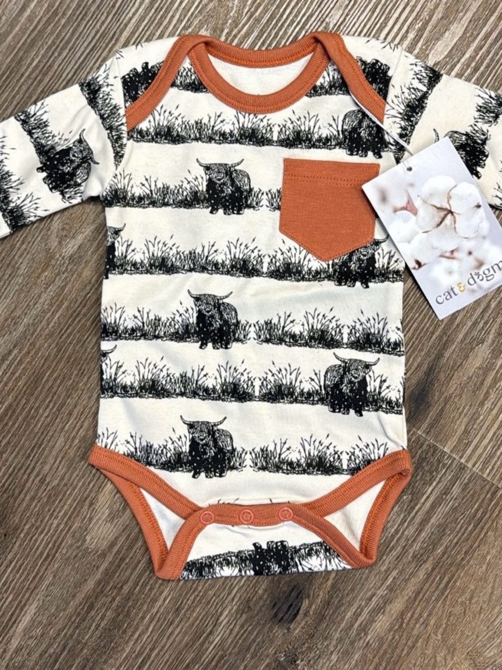 Cat & Jack Cream One-Piece Bodysuit with Rust Trim - Highland Print, Long Sleeve